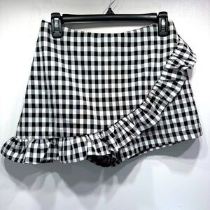 Black and White Gingham Plaid Checked Ruffle Hi Rise Shorts Shareen Collection